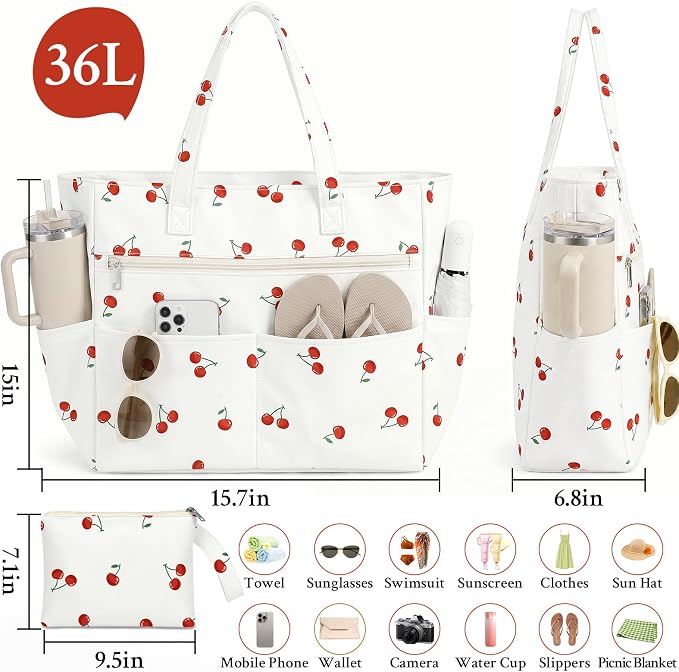 Large Beach Bags for Women, Waterproof Sandproof Beach Tote Bags Swim Pool Bags with Zipper & Wet Pocket Family - Image 5