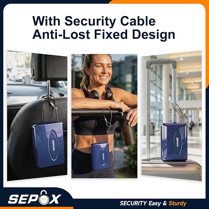SEPOX® Water Fire Guard Steel Lock Box 3-Ft Security Cable Resettable Combo | For Travel Home Office Dorm Water Fire Guard Steel Lock Box Resettable Code 3-Ft Steel Cable Keyless Portable Small Safe Size - Image 6