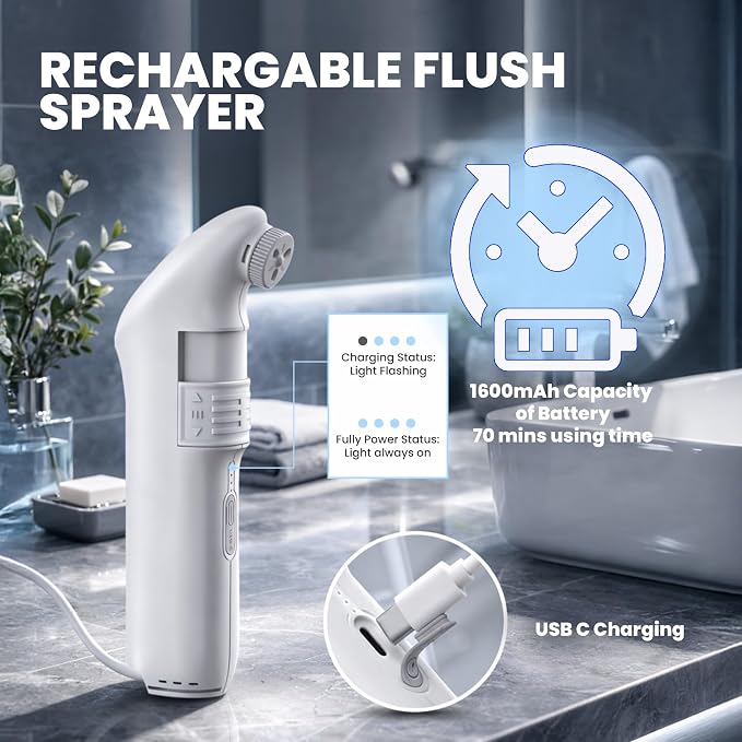 2Clean Portable Bidet, USB Rechargeable High Pressure Travel Sprayer, Home | 2.5L water container with adjustable spray and wall bracket. Lightweight portable bidet for travel, home, camping, and work. - Image 8