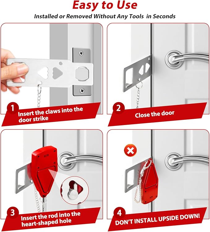 Portable Door Lock for Travel 2-in-1, Hotel Door Locks for Travelers Security, Door Lock Self-Defense Security Device for Home, Apartment, Hotel, Living Motel, School Dorm, House - Image 5