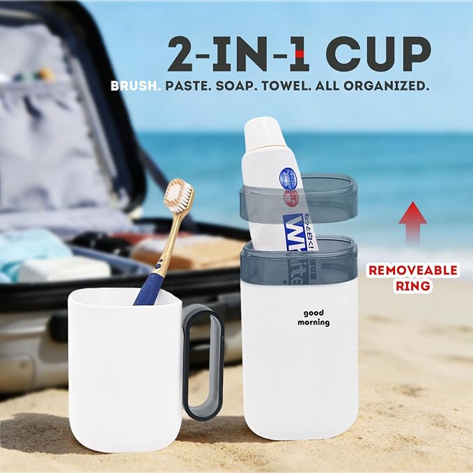 Toothbrush Travel Case,Toothbrush Holder and Rinse Cup with Handle Travel Toothbrush Cup,Multifunctional Toothbrush Covers,Large Capacit Travel Toothbrush Holder with Mouthwash Cup (Blue) - Image 4