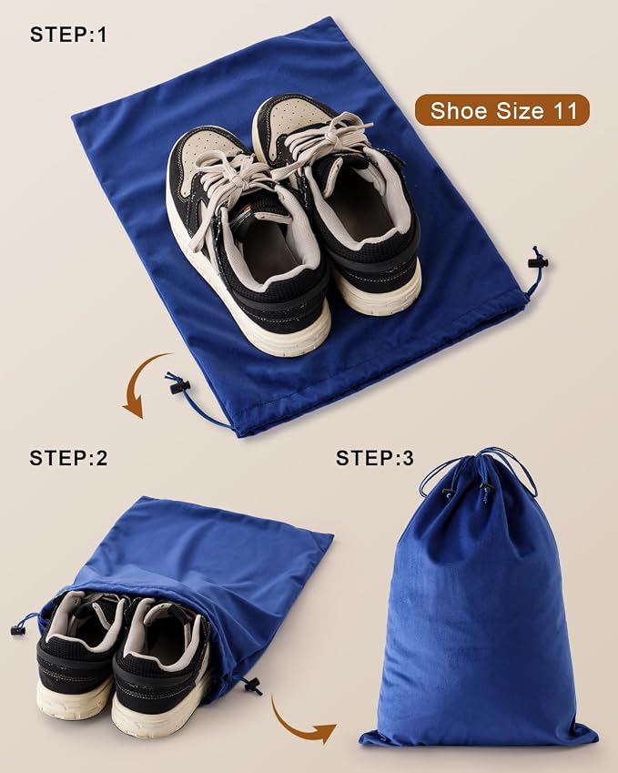 4 Pcs Shoe Bags for Travel, Dust Velvet Bags, Palace Blue, 17.3x12.6 Inch | Washable & Reusable Travel Shoe Bags, Dustproof Shoe Bags with Drawstring Closure, Suitable for Travel, Home Storage - Image 2