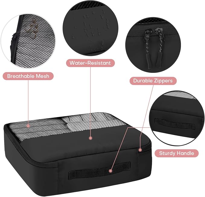 SDGFUI 8 PCS Compression Packing Cubes for Travel Women, Compression Organizer for Luggage Space Saving Travel Essentials and Carry on, Luggage Organizer Bags for Suitcase - Black - Image 4