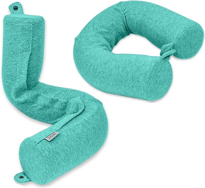 Dot&Dot Twist Memory Foam Kids Travel Pillow, Bendable Neck Pillow for Airplane, Car and Home, 23-Inch Adjustable Roll with Washable Cotton Cover, Green by DotDot