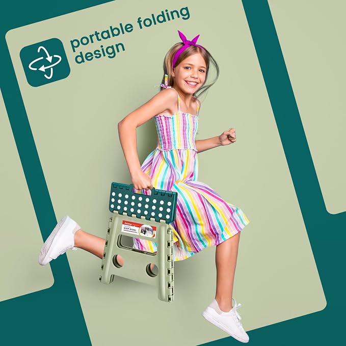 Foldable Step Stool for Adults 13 Inch, 300 lbs, Green | Lightweight Stepping Stool with Handle and Non-Slip Surface, for Reaching Kitchen Cabinets, Bathroom Shelves and Closets - Image 4