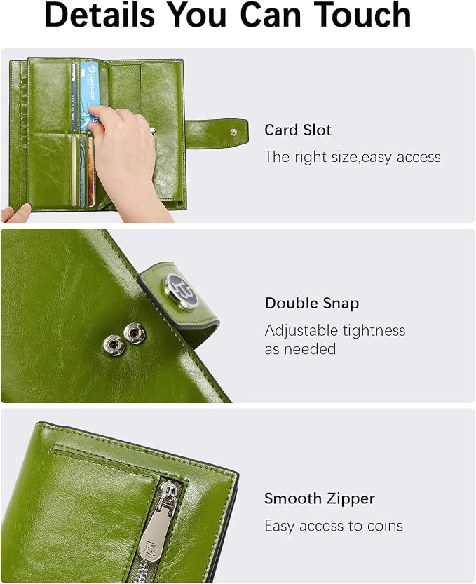 BOSTANTEN Womens Leather Wallet RFID Large Capacity Credit Card Holder | 20 Card Slots, Phone Holder, Zipper Coin Pocket, Clutch Wallet, Long Bifold, Ladies Gifts, Green - Image 4