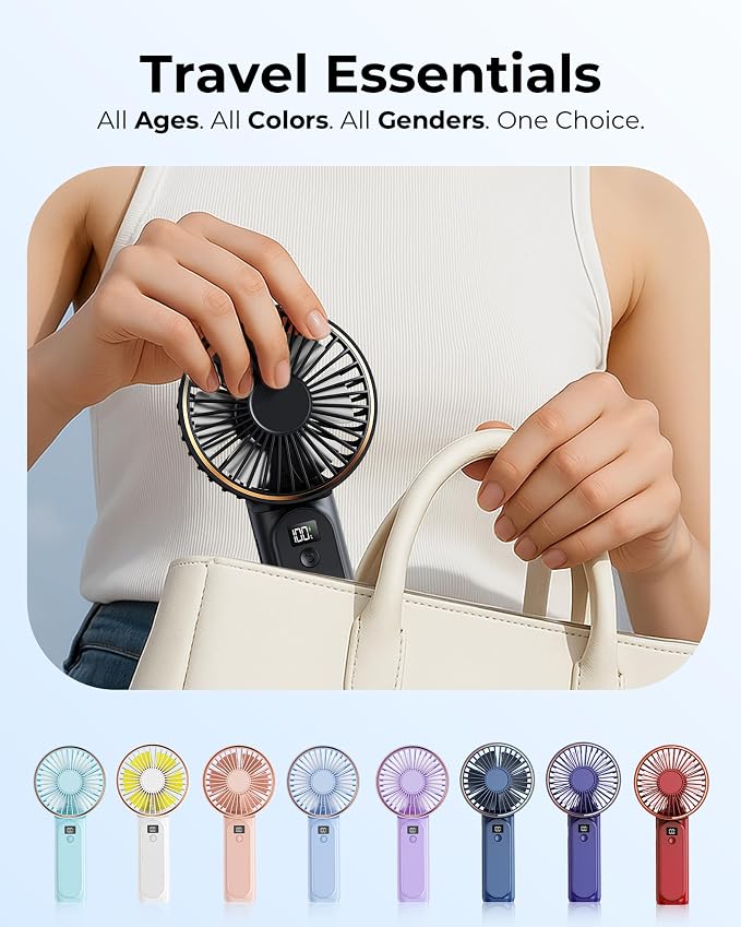 TUNISE Portable Handheld Fan, Portable Fan Rechargeable, 4000mAh, 180° Adjustable, 6 Speed Wind, Display Electricity in Real Time, USB Rechargeable Foldable F an, Quiet Personal Fan as Power Bank - Image 6