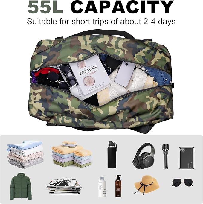 HOLYLUCK Foldable Travel Duffel Bag Luggage Great for Gym -55L, Green Camo - Image 3
