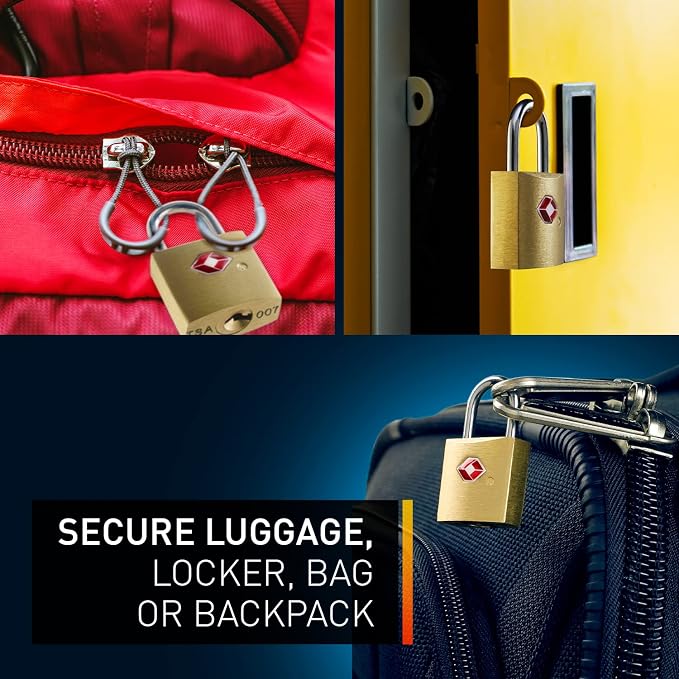 Lewis N. Clark Mini Brass Square TSA Lock + Padlock for Luggage, Suitcase, Carry On, Backpack, Laptop Bag or Purse - Perfect for Airport, Hotel, & Gym, 2 Keys Included - 3-Pack - Image 5