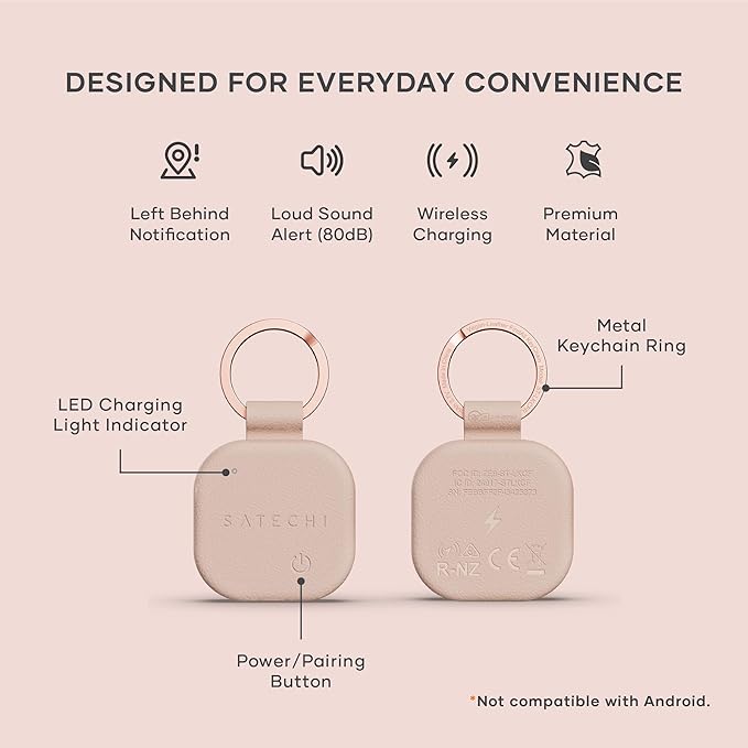 Satechi FindAll Keychain, Find My Compatible, Desert Rose | Bluetooth Tracker, Wireless rechargeable, location tracking, left-behind alerts, loud audible chime, for iPhone, iPad, Mac - Image 2