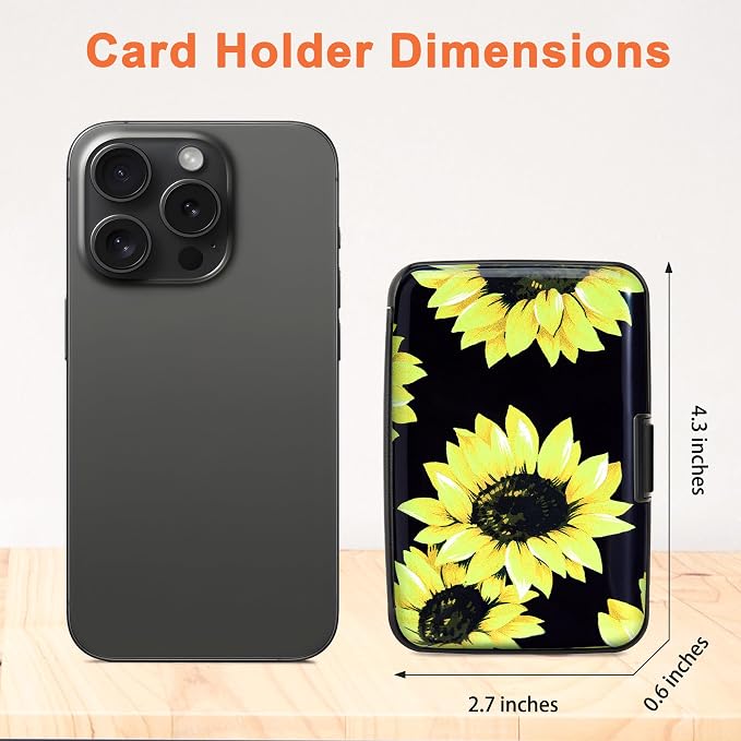 Mayski Credit Card Holder for Women RFID Blocking Wallet, Sunflower | Card Wallets for Women Small Mini Business Metal Accordion Aluminum Alloy Hard Case for Men - Image 5