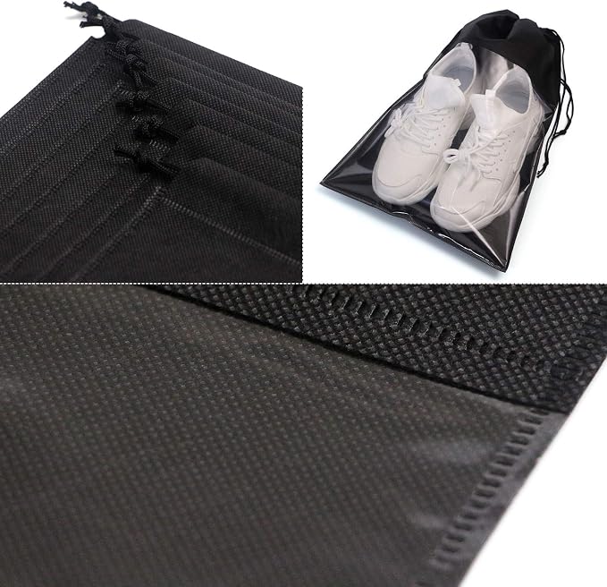 12 Pack Portable Shoe Bags for Travel Large Shoes Pouch Storage Organizer Clear Window with Drawstring for Men and Women Black - Image 6