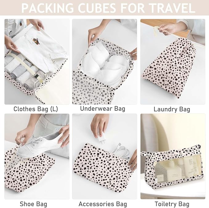 KPX 8 Set Packing Cubes for Travel, Luggage Packing Organizers Accessories Large Toiletries Bag for Clothes Shoes Cosmetics (Leopard) - Image 4