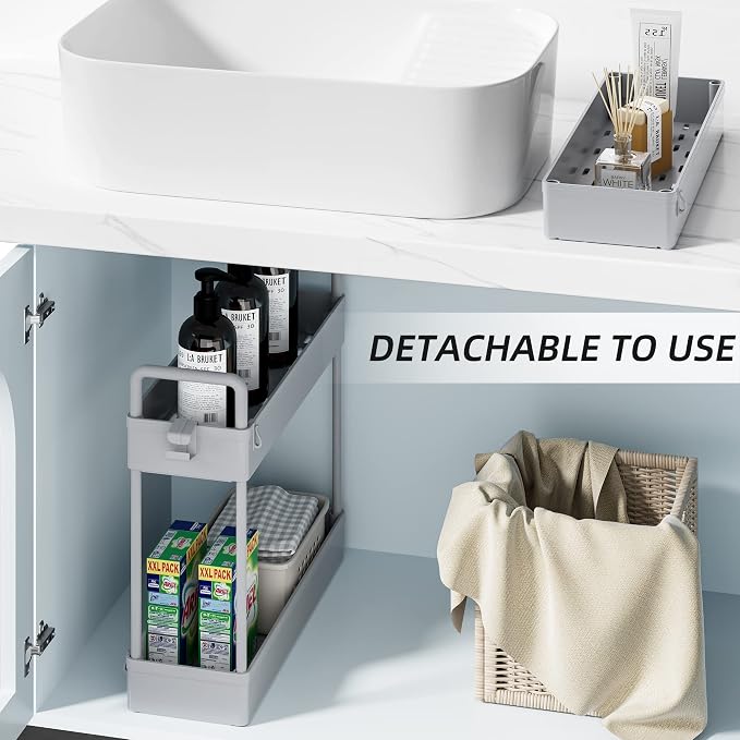 SOLEJAZZ Slim Rolling Storage Cart Skinny Bathroom Organizer, 3 Tier, Gray | Thin utility cart with wheels for bathroom, laundry room, bedside, kitchen, dorm, office, next to fridge, small narrow places - Image 5