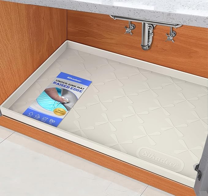 Waterproof Under Sink Mat Silicone 28"x19", Kitchen Cabinet Liner | BPA-Free Silicone Mat with Raised Lip Protects Cabinets from Leaks, Versatile Home Organizer for Bathroom, Pets, Boots, Floor by SIKADEER