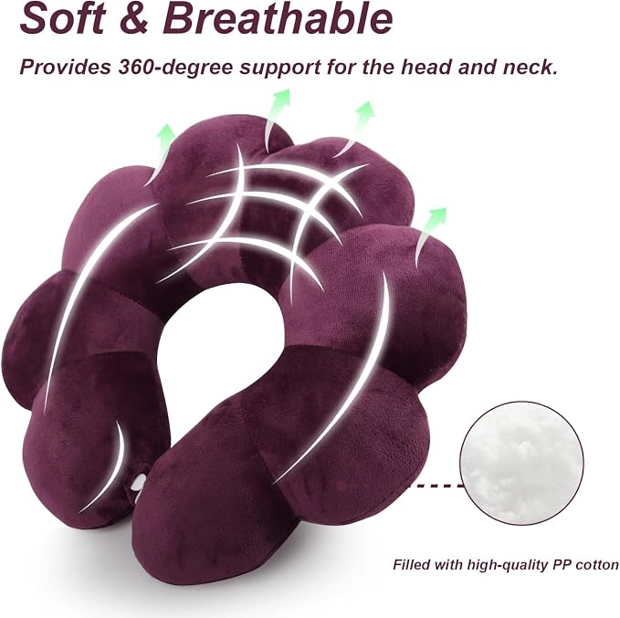Sexysamba Flower Travel Neck Pillows for Airplanes Breathable Cotton U-Shaped Neck Pillow for Kids & Adults Head Neck Chin Support Rest Pillow for Traveling,Car,Train,Bus,Recline,Home,Office,Purple - Image 3