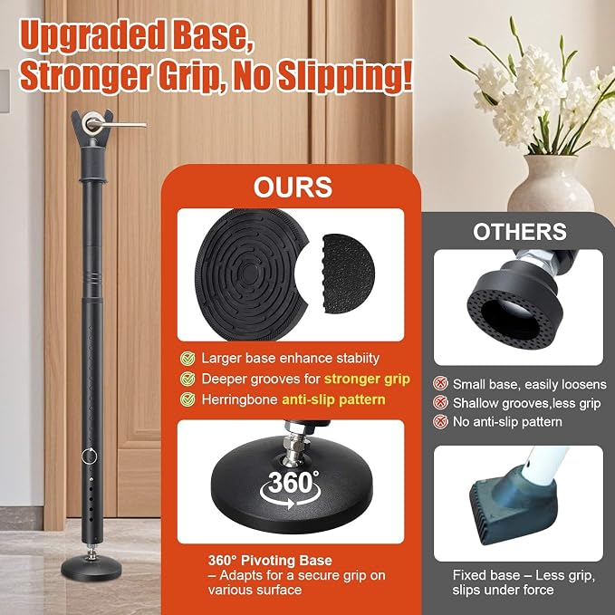 Door Security Bar - Upgraded Anti-Slip Base,Heavy Duty Burglar Door Stopper Stick,28-52" Adjustable Barricade Safety Jammer Stoper for Front Door Patio Sliding Glass Window,Black - Image 3