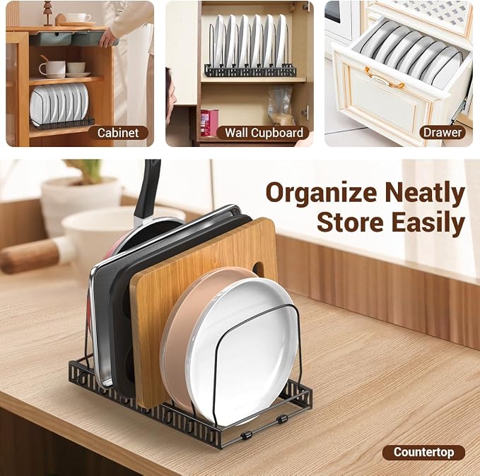 Housolution Cutting Board and Baking Tray Cookie Sheet Organizer, Black | 7 Adjustable Dividers, Sturdy Metal Construction, Easy Assembly - Image 6