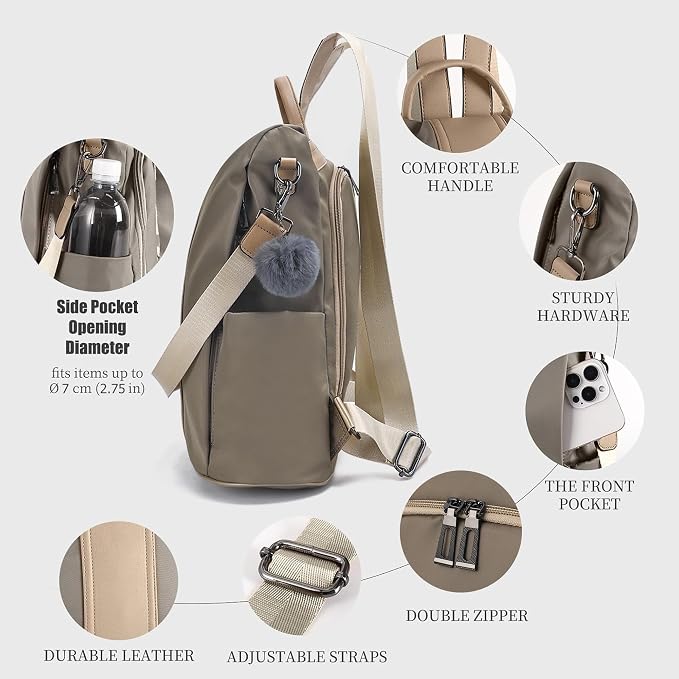 PINCNEL Women Backpack Purse Waterproof Nylon Anti-theft Rucksack Lightweight Shoulder Bag - Image 4