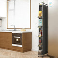 6-Tier Tall Narrow Mobile Shelf Organizer, Slim Storage Cart on Wheels | Pull Out Cabinet Organizer for Small Space Kitchen Space Saving, with Transparent Flap Door Design, Grey by HIYOUGO