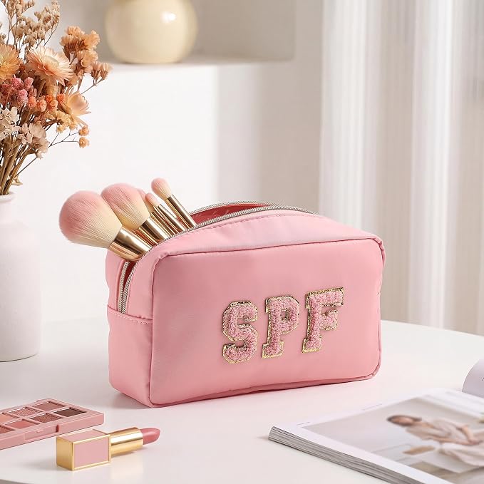 Preppy Makeup Bags Chenille Letter Stuff Bag Nylon Cosmetic Pouch Cases with Zipper for Women Travel Toiletry (Resort Colors,Classic,4 Pcs) - Image 3