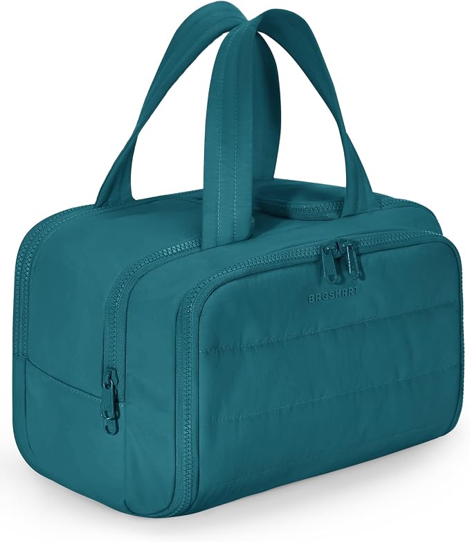 BAGSMART Travel Toiletry Bag, Crush Toiletry Bag for Women, Wide-open Puffy Toiletry Bags for Traveling, Large Travel Cosmetic Makeup Bag Organizer for Accessories,Toiletrie (Misty Teal) by BAGSMART