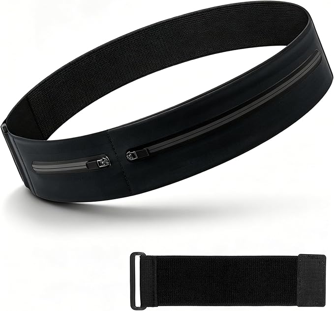 Running Belt for Men&Women– Water Resistant Waist Pack for Phone– No-Bounce Elastic Strap with Extender Up to Plus Size(Black) by MORKSUKYSAFETY