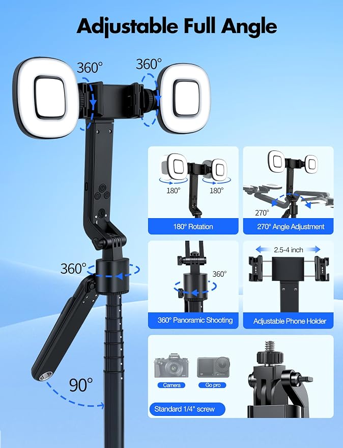 Sinbyuer 71'' Auto Face Tracking Tripod with Remote & Two Fill Lights | Gesture Control, 360° Rotation Follows Your Movement, Phone Stand Selfie Stick for TikTok Content Creators & Video Recording - Image 6