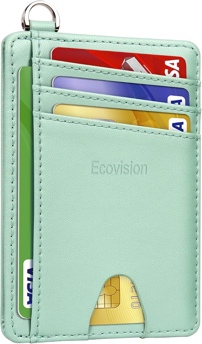 Slim Minimalist Front Pocket Wallet, RFID Blocking Credit Card Holder Wallet with Detachable D-Shackle for Men Women by Ecovision