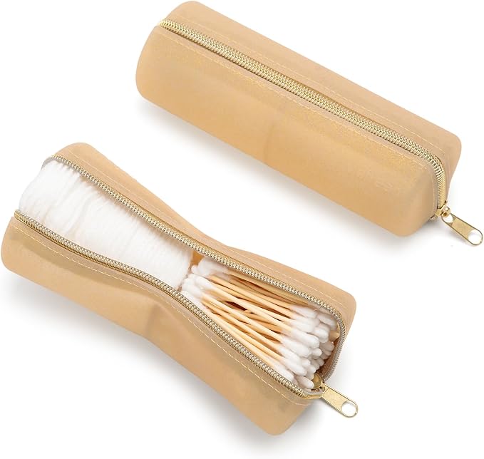 Cotton Round Swab Travel Case, 2-in-1 Beauty Organizer, (Champagne) - Image 2