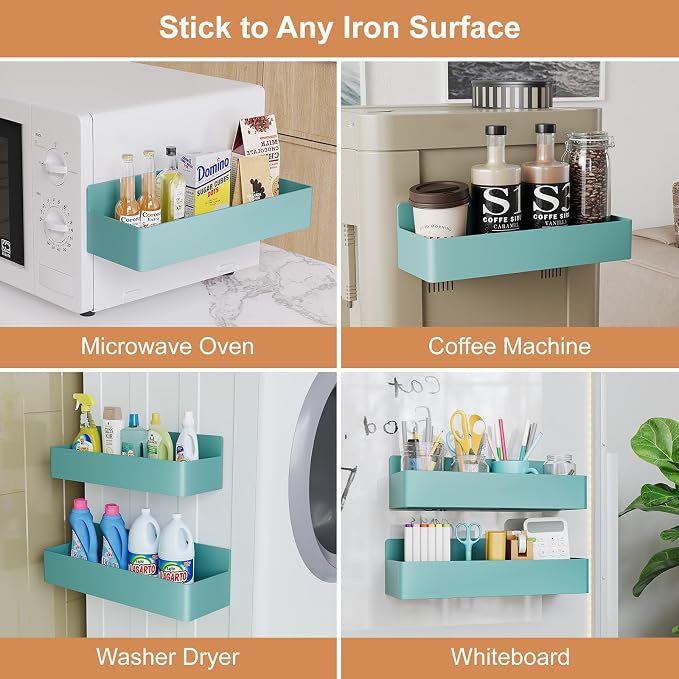 Mystozer Magnetic Spice Rack for Refrigerator, Kitchen Organizer and Storage Shelf, Blue(2 Pack) - Image 6