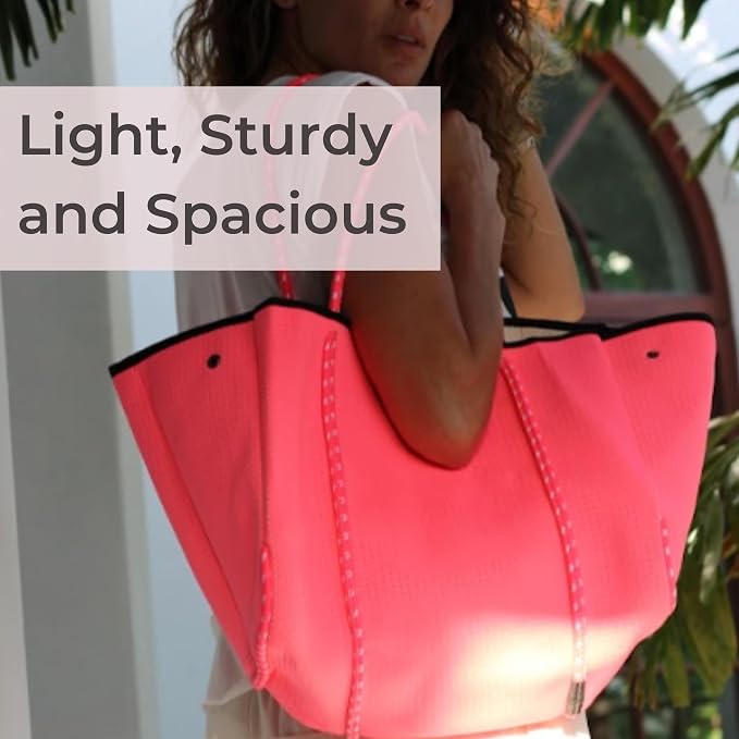 POPUPS Large Neoprene Tote Bag for Women - Everyday Designer Handbag for Travel Work and Beach with Pockets and Zipper Pouch - Image 8