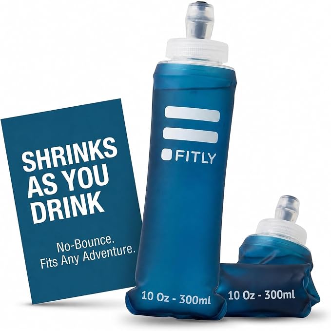 FITLY Soft Flask - Shrink As You Drink Soft Water Bottle for Hydration Pack - Folding Water Bottle Ideal for Running, Hiking, Cycling, Climbing & Rigorous Activity by FITLY