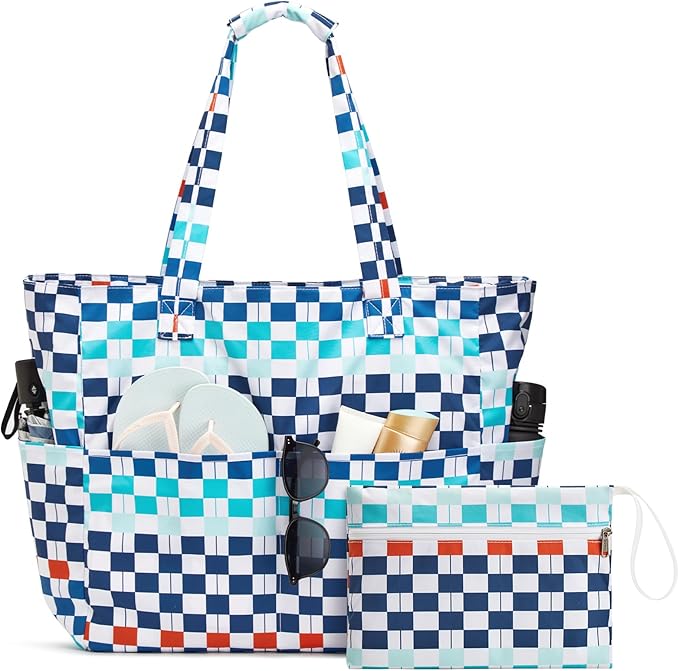 G4Free Large Beach Bag Waterproof Sandproof, Zipper Pool Tote for Women | XL Large Capacity, with Wet Compartment, Foldable Packable with A Pouch, for Swim Travel Grocery by G4Free
