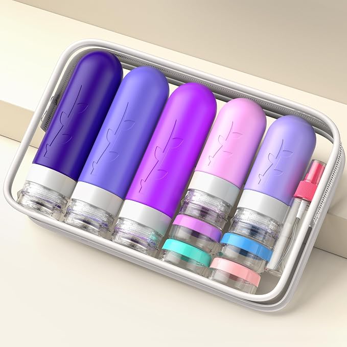 Aeomini 19 Pack Purple Travel Bottles for Toiletries, Silicone TSA Approved Travel Size Containers, Leak Proof Refillable Accessories for Shampoo Conditioner Lotion - Image 5
