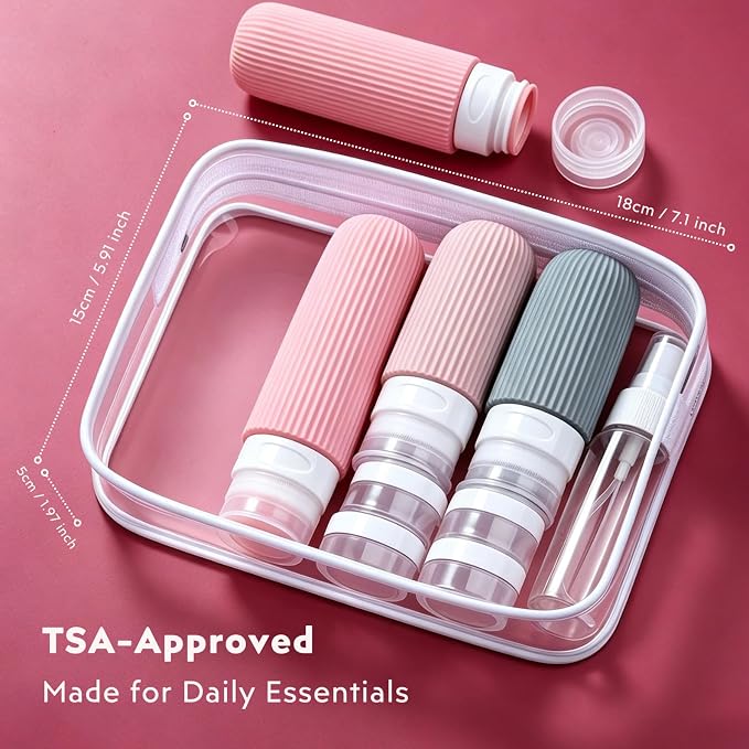 16 Pack Travel Bottles Set - TSA Approved Containers for Toiletries, Leak Proof Silicone Travel Size Containers with Jars, Spray Bottles & Clear Bag for Shampoo, Lotion - Image 9