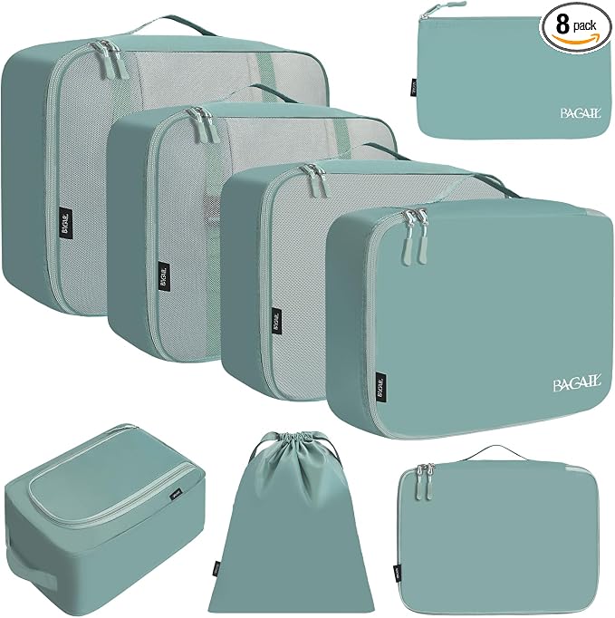 BAGAIL 8 Set Packing Cubes Luggage Packing Organizers for Travel Accessories-Dusty Blue by BAGAIL