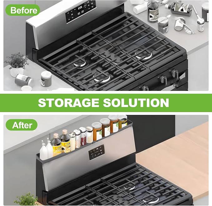 30 Inch Magnetic Stove Top Shelf | 3-Zone Kitchen Organizer with Anti-Slip & Anti-Fall Design | Heat Resistant (-40°F to 446°F) Food-Grade Silicone Spice Rack for Flat-Top Stoves, Grey - Image 3