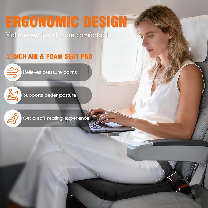 Inflatable Seat Cushion, Self-Inflating Memory Foam Stadium Seats Cushion Lightweight & Compact Chair Sitting Pad Airplane Cushion for Long Flight Travel Outdoor Camping Car Bleachers Office - Image 5
