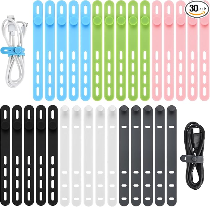 30 Pcs Silicone Cable Ties, Cord Organizer Ties, Cord Ties Reusable, Cord Wrap Cable Organizer 5Inch Cable Management (6 Color) Cbfoeyk by Unknown