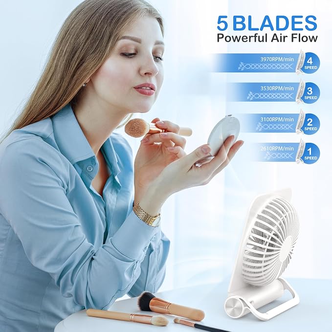 EasyAcc Small Travel Desk Fan with 4000 Capacity, Slim Rechargeable Portable Fan for SlumberPod and Camping, 180° Tilt, Fully Foldable, Office and Travel Essential - Image 6
