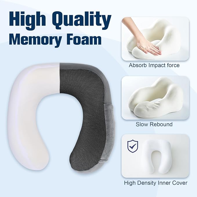 Cirorld Neck Pillow for Traveling, Travel Pillows for Airplanes,100% Pure Memory Foam Travel Neck Pillow, Adjustable Flight Pillow, Portable Plane Accessories with Eye Mask, Earplugs, Carry Bag - Image 5