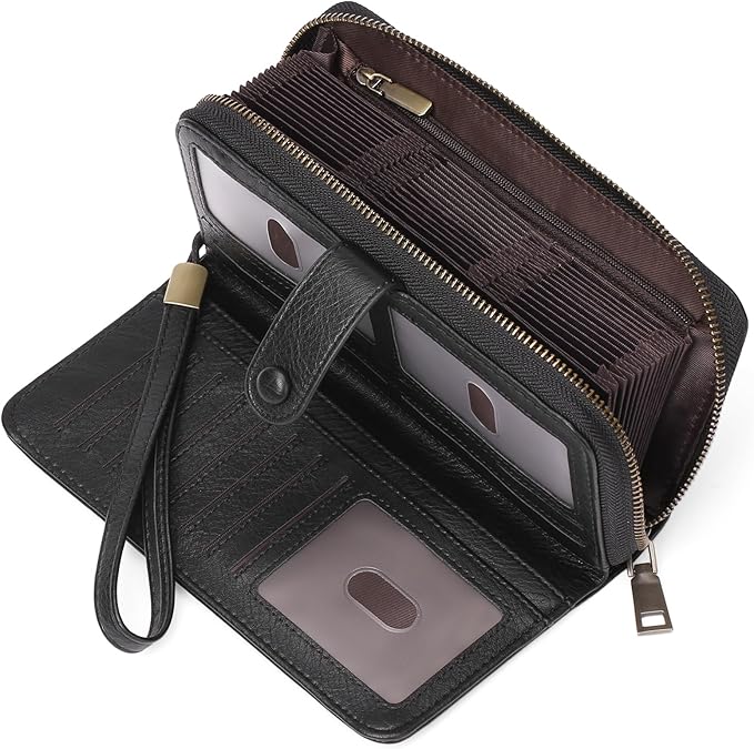 GAEKEAO Leather Credit Card Holder Wallet for Women RFID Blocking Large Capacity Bifold Zipper Card Case Organizer with Wristlet 45 Slots by GAEKEAO