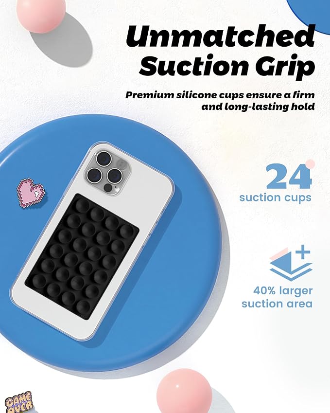amBand Magnetic Sticky Phone Suction Grip for MagSafe, Removable for Wireless Charging, Durable Magnet Silicone Portable Mount Stand for iPhone 12 13 14 15 16 17 Series, Hands-Free Video/Selfie, Black - Image 4