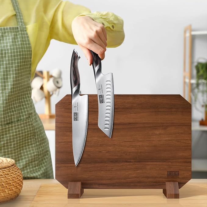 HOSHANHO Magnetic Knife Block, Thickened Acacia Wood Kitchen Knife Holder | Kitchen Knife Stand with Strong Magnets, Multifunctional Double Side Knife Storage Organizer for Kitchen Counter, Ideal Gifts - Image 6