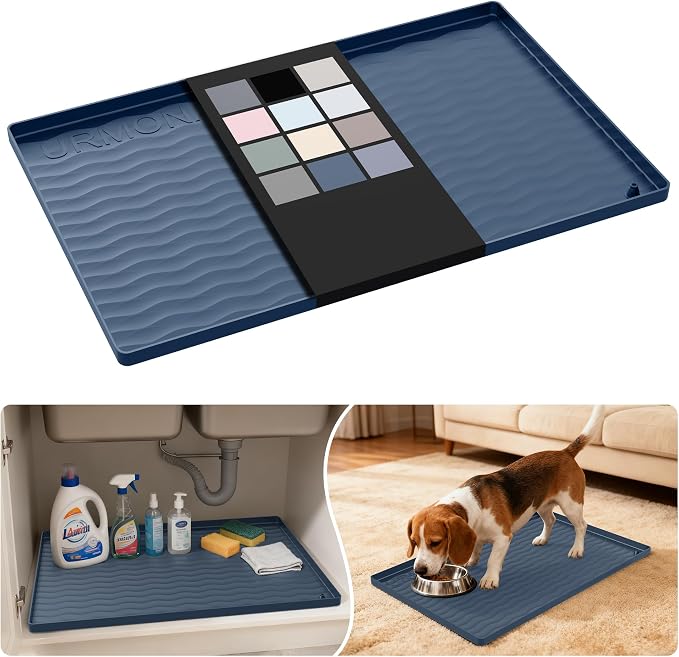 URMONA Waterproof Silicone Under Sink Mat 22'' x 14'' Shelf Liner for Kitchen and Bathroom, Cabinet and Counter Protector, Storage and Organizers, Litter Mat, Pet Cat Puppy Essentials(Dark Grey) by URMONA
