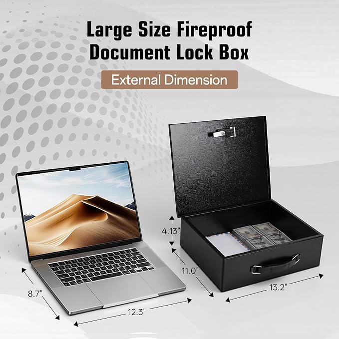 Fireproof Safe Lock Box Metal, Fire Proof Safe for Home Documents, Portable Security Box with Dual Combination and Key Lock for Personal Items,Passport, Money, X Large 13.2" x 11" x 4.13" - Image 2