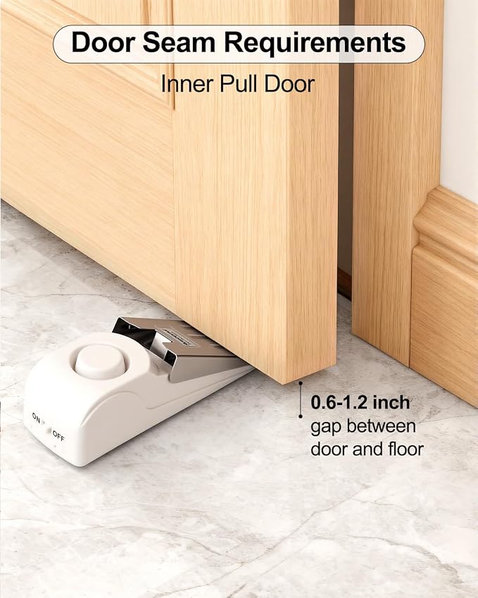 2 Pack Door Stop Alarm, Door Stopper with 120DB Security Alarm, Floor Wedge Door Stop Siren, Door Security Devices for Traveling, Apartment, Hotel and Home, White - Image 8