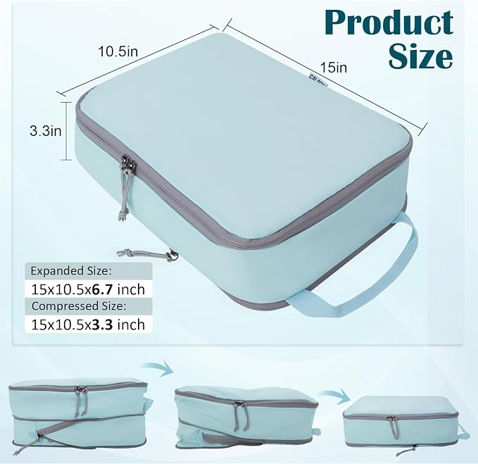 Compression Packing Cubes for Travel Packing Organizers, Blue, L | Expandable Travel Cubes for Packing Suitcase Organizer Bags Compression Bags for Travel Accessories - Image 4