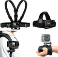 Accessories Kit for Action Camera, Chest Strap Harness + Head Strap Mount + 360° Rotating Hand Strap Mount and Backpack Clip Holder, 4 in 1 Universal Adjustable Sport Camera Accessories Kit by KUANVE